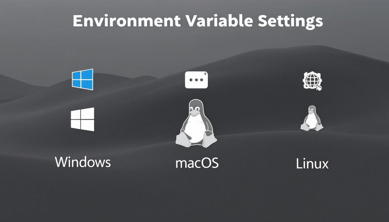 Windows, macOS, Linux에서 Ollama 환경 변수 설정 방법을 보여주는 개념 이미지
